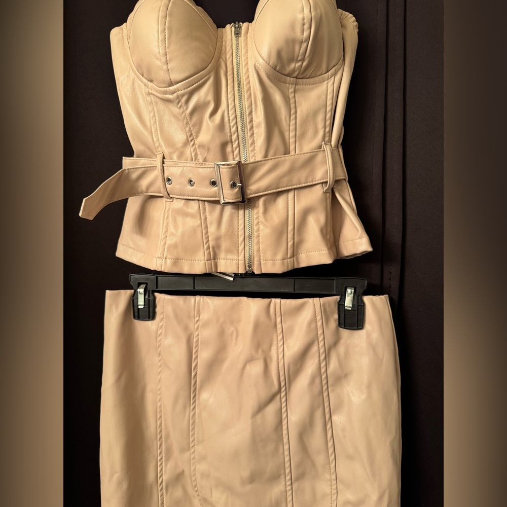 2 piece Faux Leather Crop Top w/ Pencil Skirt